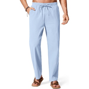 image:imageCOOFANDY Mens Cotton Linen Pants Lightweight Casual Linen Dress Pants Drawstring Summer Beach TrousersLight Blue