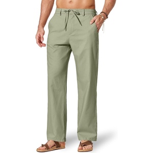 image:imageCOOFANDY Mens Cotton Linen Pants Relaxed Fit Casual Drawstring Dress Pants Beach Summer Lightweight TrousersArtichoke Green