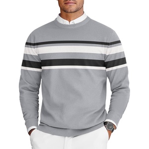 image:imageCOOFANDY Mens Crew Neck Sweaters Long Sleeve Lightweight Knit Dress Pullover SweatersStripeslight Gray