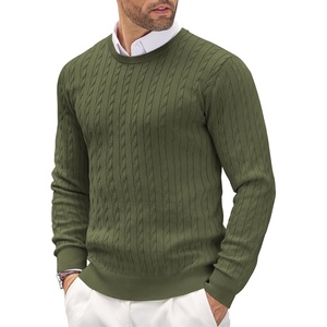 image:imageCOOFANDY Mens Crewneck Knit Sweater Slim Fit Lightweight Casual Twist Patterned Cable Knitted PulloverAarmygreen