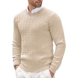 image:imageCOOFANDY Mens Crewneck Knit Sweater Slim Fit Lightweight Casual Twist Patterned Cable Knitted PulloverAbeige