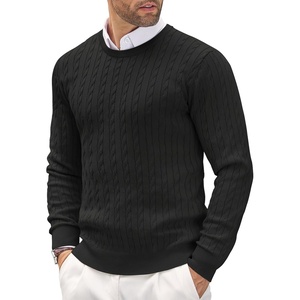 image:imageCOOFANDY Mens Crewneck Knit Sweater Slim Fit Lightweight Casual Twist Patterned Cable Knitted PulloverAblack