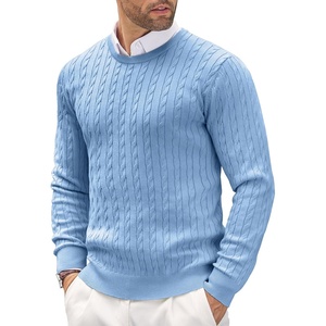 image:imageCOOFANDY Mens Crewneck Knit Sweater Slim Fit Lightweight Casual Twist Patterned Cable Knitted PulloverAblue