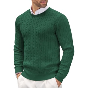 image:imageCOOFANDY Mens Crewneck Knit Sweater Slim Fit Lightweight Casual Twist Patterned Cable Knitted PulloverAdark Green