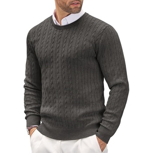 image:imageCOOFANDY Mens Crewneck Knit Sweater Slim Fit Lightweight Casual Twist Patterned Cable Knitted PulloverAdark Grey