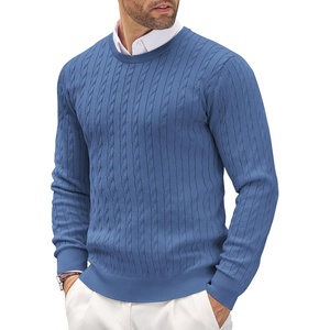 image:imageCOOFANDY Mens Crewneck Knit Sweater Slim Fit Lightweight Casual Twist Patterned Cable Knitted PulloverAdenim Blue