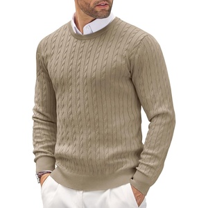 image:imageCOOFANDY Mens Crewneck Knit Sweater Slim Fit Lightweight Casual Twist Patterned Cable Knitted PulloverAkhaki