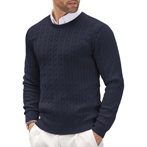 image:imageCOOFANDY Mens Crewneck Knit Sweater Slim Fit Lightweight Casual Twist Patterned Cable Knitted PulloverAnavy Blue