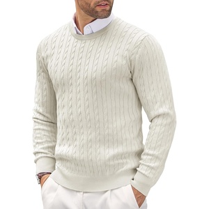 image:imageCOOFANDY Mens Crewneck Knit Sweater Slim Fit Lightweight Casual Twist Patterned Cable Knitted PulloverAwhite
