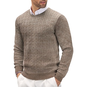 image:imageCOOFANDY Mens Crewneck Knit Sweater Slim Fit Lightweight Casual Twist Patterned Cable Knitted PulloverAwhiteBrown Twotone Colors