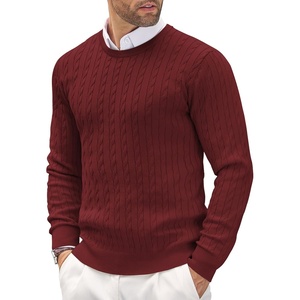 image:imageCOOFANDY Mens Crewneck Knit Sweater Slim Fit Lightweight Casual Twist Patterned Cable Knitted PulloverAwine Red