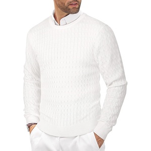 image:imageCOOFANDY Mens Crewneck Knit Sweater Slim Fit Lightweight Casual Twist Patterned Cable Knitted PulloverBwhite