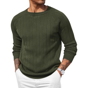 image:imageCOOFANDY Mens Crewneck Pullover Sweaters Business Casual Long Sleeve Slim Fit Sweater Chunky Cable Knit SweaterArmy Green