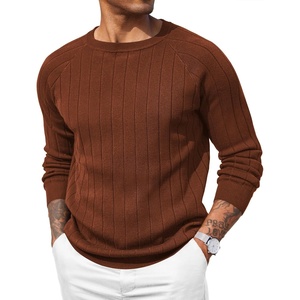 image:imageCOOFANDY Mens Crewneck Pullover Sweaters Business Casual Long Sleeve Slim Fit Sweater Chunky Cable Knit SweaterCaramel