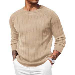 image:imageCOOFANDY Mens Crewneck Pullover Sweaters Business Casual Long Sleeve Slim Fit Sweater Chunky Cable Knit SweaterKhaki