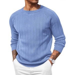 image:imageCOOFANDY Mens Crewneck Pullover Sweaters Business Casual Long Sleeve Slim Fit Sweater Chunky Cable Knit SweaterLight Blue