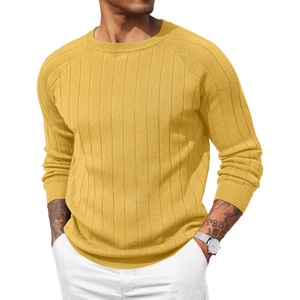 image:imageCOOFANDY Mens Crewneck Pullover Sweaters Business Casual Long Sleeve Slim Fit Sweater Chunky Cable Knit SweaterYellow