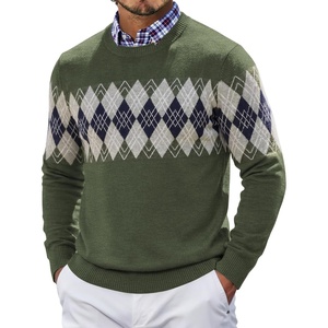 image:imageCOOFANDY Mens Crewneck Sweater Pullover Knit Sweater Lightweight Sweaters with Ribbing EdgeArgyle  Green