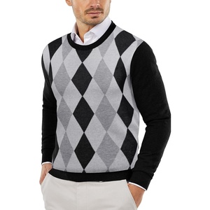 image:imageCOOFANDY Mens Crewneck Sweaters Long Sleeve Dress Knit Sweater Lightweight Slim Fit Pullover SweatersBlack Argyle