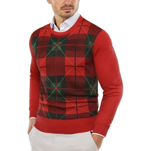image:imageCOOFANDY Mens Crewneck Sweaters Long Sleeve Dress Knit Sweater Lightweight Slim Fit Pullover SweatersChristmas RedGreen