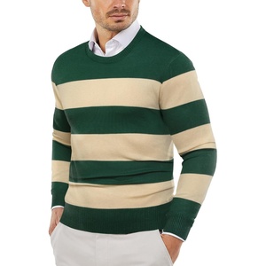 image:imageCOOFANDY Mens Crewneck Sweaters Long Sleeve Dress Knit Sweater Lightweight Slim Fit Pullover SweatersGreenApricot Stripe