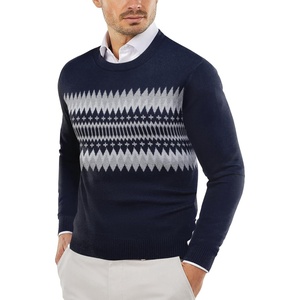 image:imageCOOFANDY Mens Crewneck Sweaters Long Sleeve Dress Knit Sweater Lightweight Slim Fit Pullover SweatersNavy BlueGrey White Jacquard
