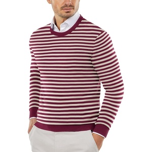 image:imageCOOFANDY Mens Crewneck Sweaters Long Sleeve Dress Knit Sweater Lightweight Slim Fit Pullover SweatersPinstripes WhiteWine
