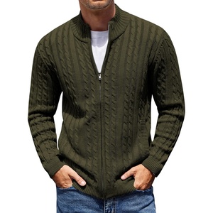 image:imageCOOFANDY Mens Full Zip Cardigan Sweater Slim Fit Cable Knitted Zip Up Sweater with PocketsArmy Green
