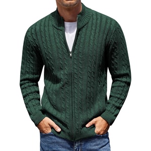 image:imageCOOFANDY Mens Full Zip Cardigan Sweater Slim Fit Cable Knitted Zip Up Sweater with PocketsGreen