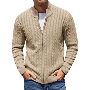 image:imageCOOFANDY Mens Full Zip Cardigan Sweater Slim Fit Cable Knitted Zip Up Sweater with PocketsKhaki