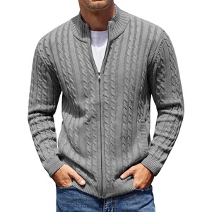 image:imageCOOFANDY Mens Full Zip Cardigan Sweater Slim Fit Cable Knitted Zip Up Sweater with PocketsLight Grey