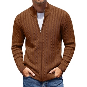 image:imageCOOFANDY Mens Full Zip Cardigan Sweater Slim Fit Cable Knitted Zip Up Sweater with PocketsReddish Brown