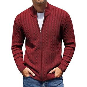 image:imageCOOFANDY Mens Full Zip Cardigan Sweater Slim Fit Cable Knitted Zip Up Sweater with PocketsWine Red