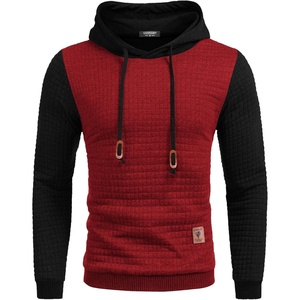 image:imageCOOFANDY Mens Hooded Sweatshirt Casual Long Sleeve Drawstring Waffle Knit Pullover HoodiesPat 1redblack