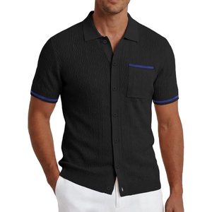 image:imageCOOFANDY Mens Knit Button Down Shirt 2025 Vintage Short Sleeve Polo Shirt Casual Beach TopsBlack