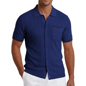 image:imageCOOFANDY Mens Knit Button Down Shirt 2025 Vintage Short Sleeve Polo Shirt Casual Beach TopsBlue