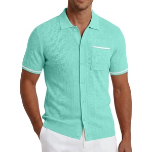 image:imageCOOFANDY Mens Knit Button Down Shirt 2025 Vintage Short Sleeve Polo Shirt Casual Beach TopsCeramic Green