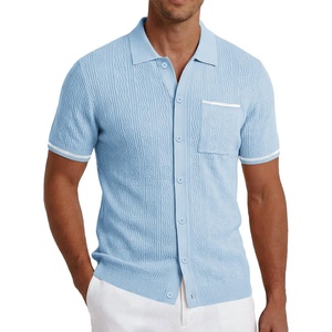 image:imageCOOFANDY Mens Knit Button Down Shirt 2025 Vintage Short Sleeve Polo Shirt Casual Beach TopsClear Blue