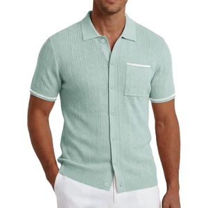 image:imageCOOFANDY Mens Knit Button Down Shirt 2025 Vintage Short Sleeve Polo Shirt Casual Beach TopsIce Green