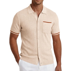 image:imageCOOFANDY Mens Knit Button Down Shirt 2025 Vintage Short Sleeve Polo Shirt Casual Beach TopsLight Brown