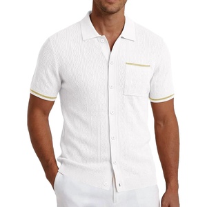 image:imageCOOFANDY Mens Knit Button Down Shirt 2025 Vintage Short Sleeve Polo Shirt Casual Beach TopsWhite