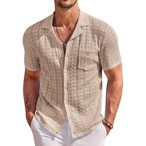 image:imageCOOFANDY Mens Knit Button Down Shirt Short Sleeve Vintage Polo Shirts Summer Casual Beach TopsKhaki