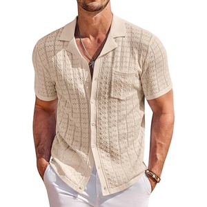 image:imageCOOFANDY Mens Knit Button Down Shirt Short Sleeve Vintage Polo Shirts Summer Casual Beach TopsLight Khaki