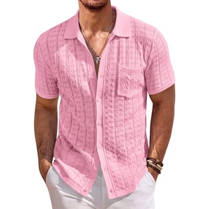 image:imageCOOFANDY Mens Knit Button Down Shirt Short Sleeve Vintage Polo Shirts Summer Casual Beach TopsLight Pink