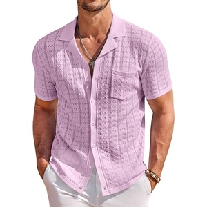 image:imageCOOFANDY Mens Knit Button Down Shirt Short Sleeve Vintage Polo Shirts Summer Casual Beach TopsPink