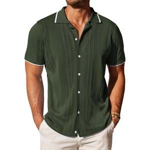 image:imageCOOFANDY Mens Knit Button Down Shirt Vintage Short Sleeve Polo Shirts Casual Beach TopsArmy Green
