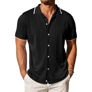 image:imageCOOFANDY Mens Knit Button Down Shirt Vintage Short Sleeve Polo Shirts Casual Beach TopsBlack