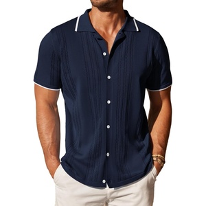 image:imageCOOFANDY Mens Knit Button Down Shirt Vintage Short Sleeve Polo Shirts Casual Beach TopsBlue
