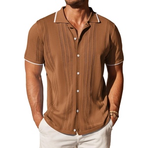 image:imageCOOFANDY Mens Knit Button Down Shirt Vintage Short Sleeve Polo Shirts Casual Beach TopsBrown