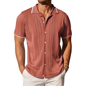 image:imageCOOFANDY Mens Knit Button Down Shirt Vintage Short Sleeve Polo Shirts Casual Beach TopsCaramel
